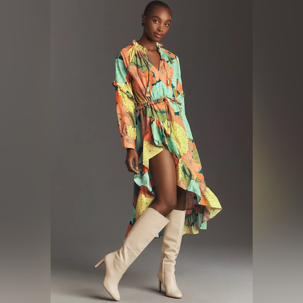 Farm Rio Long-Sleeve Floral Midi Dress